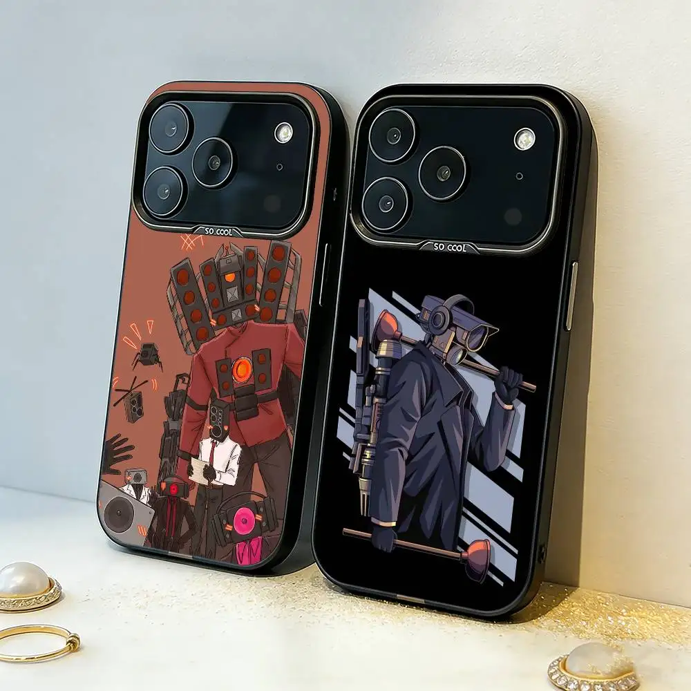 

S-Skibidi T-Toilet ANIME Phone Case For iPhone17,16,15,14,13,12,11,Pro,MAX Gray Matte Silicone Black Cover