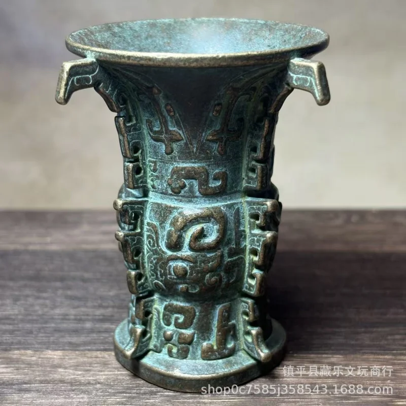 Western Zhou Dynasty He Zun Ornament, Chinese Inscription Retro Bronze Vessel, Decorative Piece for Office and Display Sh