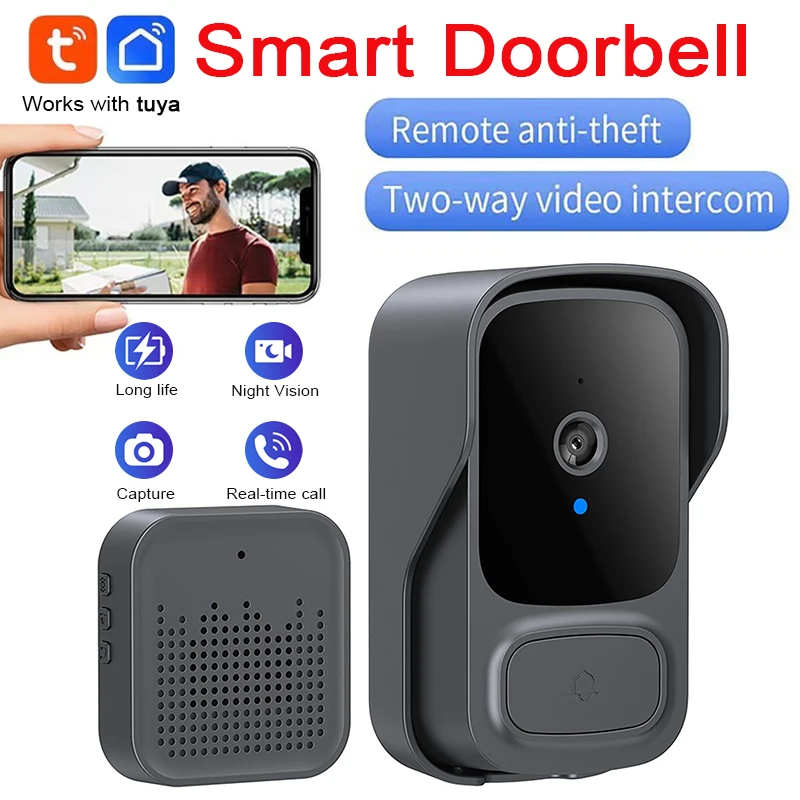 

Tuya Wireless Video Doorbell Alarm Security Smart Home Door Bell with WIFI Remote Monitoring Two-Way Intercom Night Vision Bell