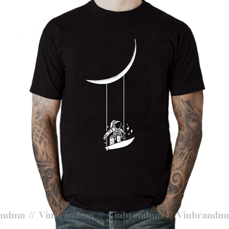 Funny Astronaut Moon Swing Print Men's T-shirt O Neck Short Sleeve Tops Tee Graphic TShirt Clothes Summer Men's Outfits Clothing