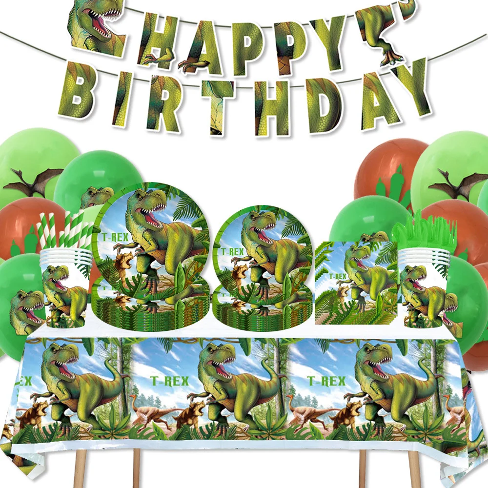 Dinosaurs Birthday Party Decoration Children Gift Tableware Dinosaur Stickers Candy Box Happy Brthday Balloons Kids Party Favors