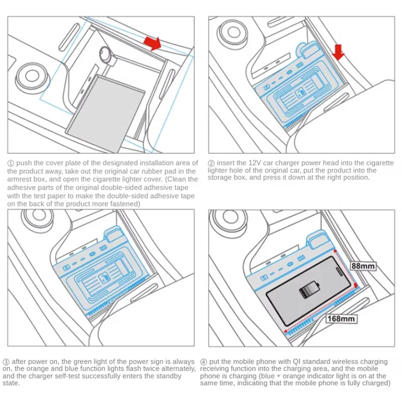 

A90Q-Black Car Wireless Charger For VW Tavendor 2023 Accessories 15W Fast Phone Charging Plate Adapter Interior Modification