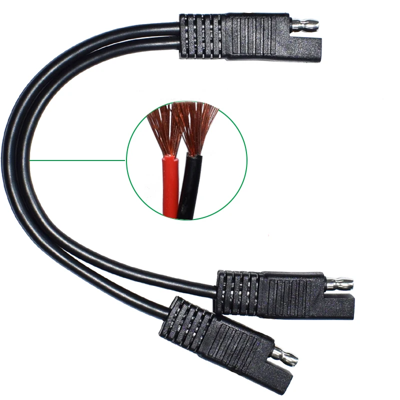 DIY 1 to 2 SAE Power Extension Cable Adapter Connector 2 Pin Quick Connect Disconnect Plug SAE Power Extension Cable 18AWG 300mm