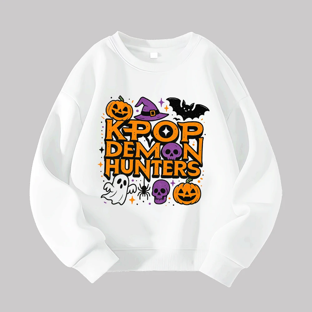 

Хэллоуин Kpop Охотники на демонов Тыква Призрак Череп Летучая мышь Графический свитшот Женщины Мужчины Повседневный пуловер