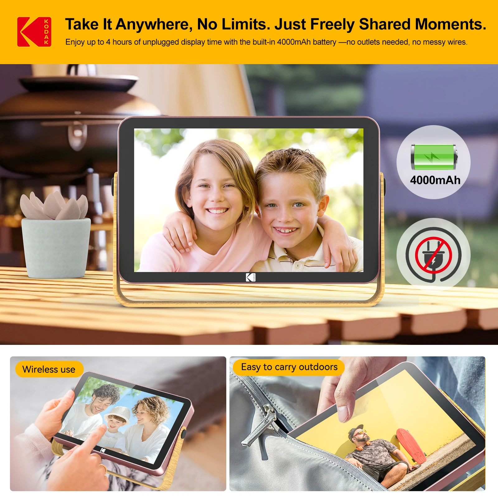 Kodak 10 Inch WiFi Digital Picture Frame Built-in Battery 1280*800 IPS Touch Screen,16GB Storage Instant Wireless Sharing Photo