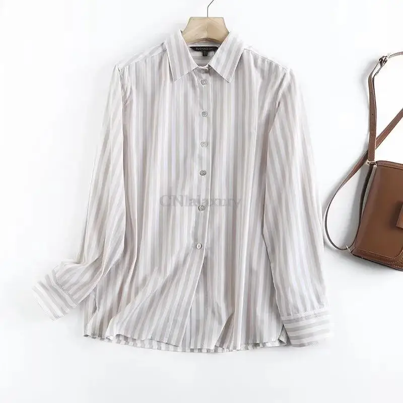 Women Summer Blouses Office Lady Tops Striped Button Up Long Sleeve Shirt Female 2023 New Spring Korean Fashion Blousas Mujer