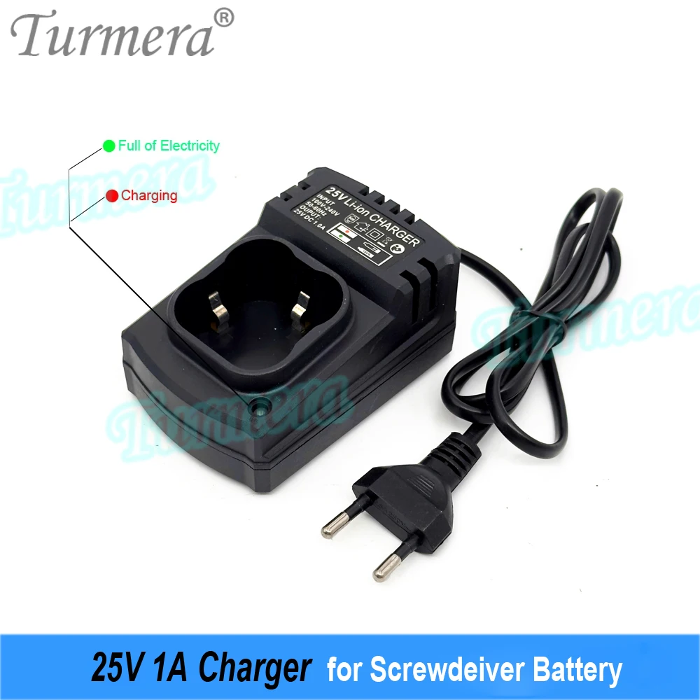 Turmera 12V 16.8V 25V Screwdriver Battery Charger 1A for Electric Drill 3S 4S 6S 18650 Lithium Batteries Use