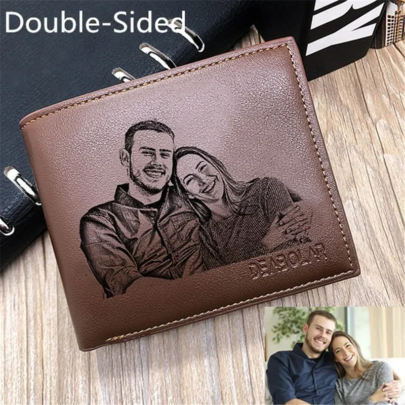 Engraving Photo Wallets Men Custom Picture Text Credit Card Travel Wallet Short Thin Personalized Gift Money Clip Christmas Gift