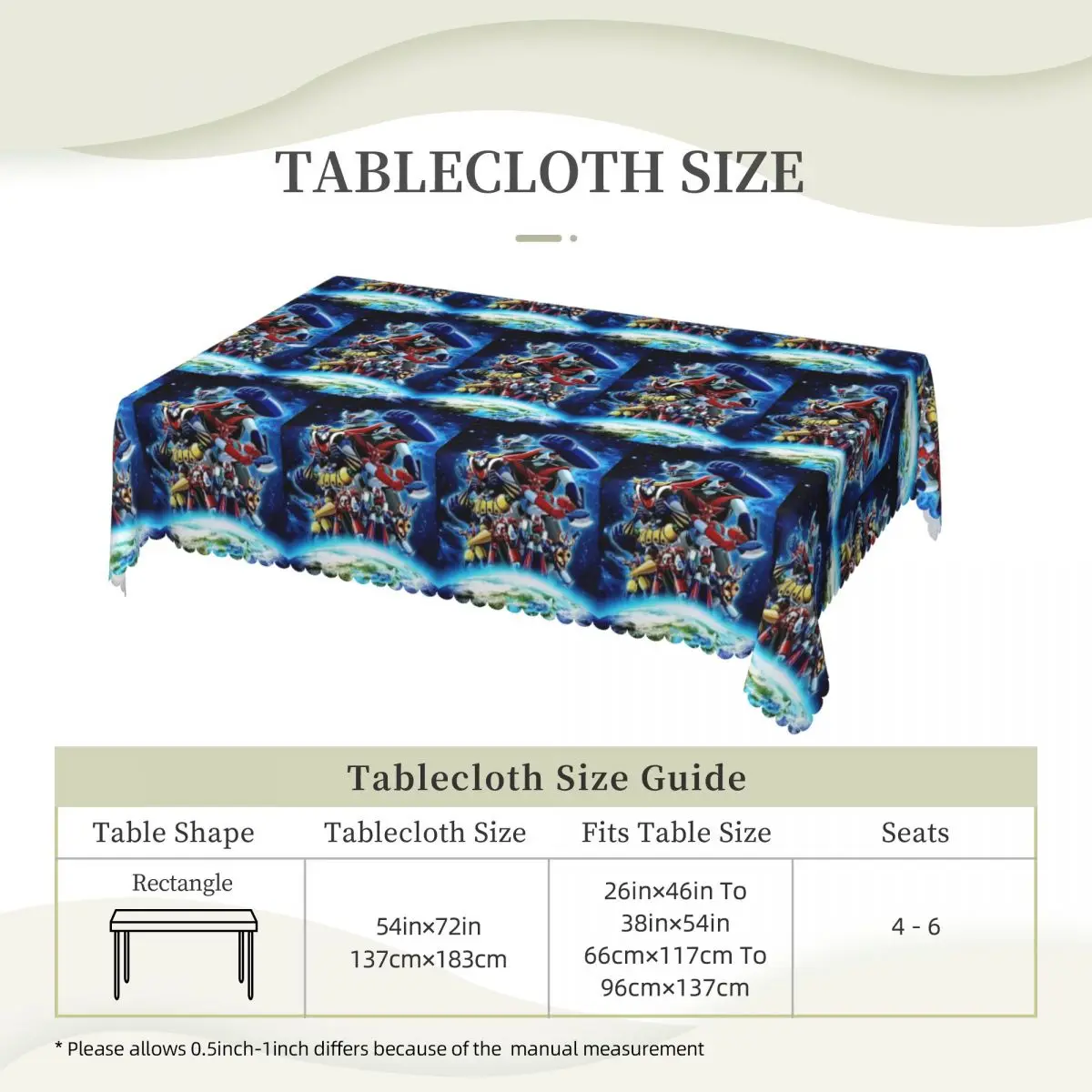 Mazinger Z Mad Robot Grendizer Anime Manga Customized Rectangular Tablecloth Waterproof Table Cover for Dining Event Table Cloth
