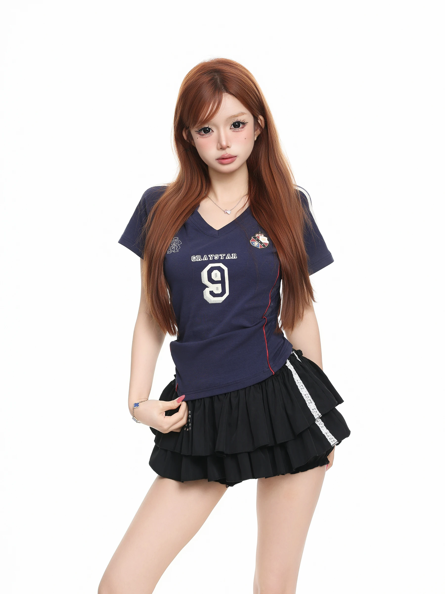 BASTERDS American Sports Ball Jersey Style Short Sleeve T-Shirt Women Summer Waist Cinching Slimming Top Vintage Creative Cot...