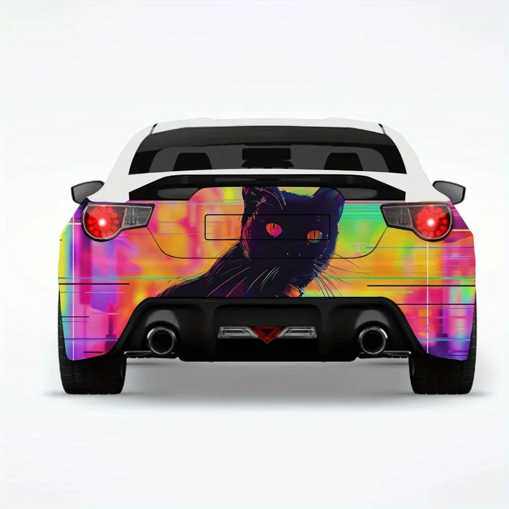 

Автомобильная наклейка с силуэтом неонового кота-виниловая наклейка на заднюю часть автомобиля, водонепроницаемые самоклеящиеся виниловые наклейки для хвоста и бампера автомобиля, декабрь