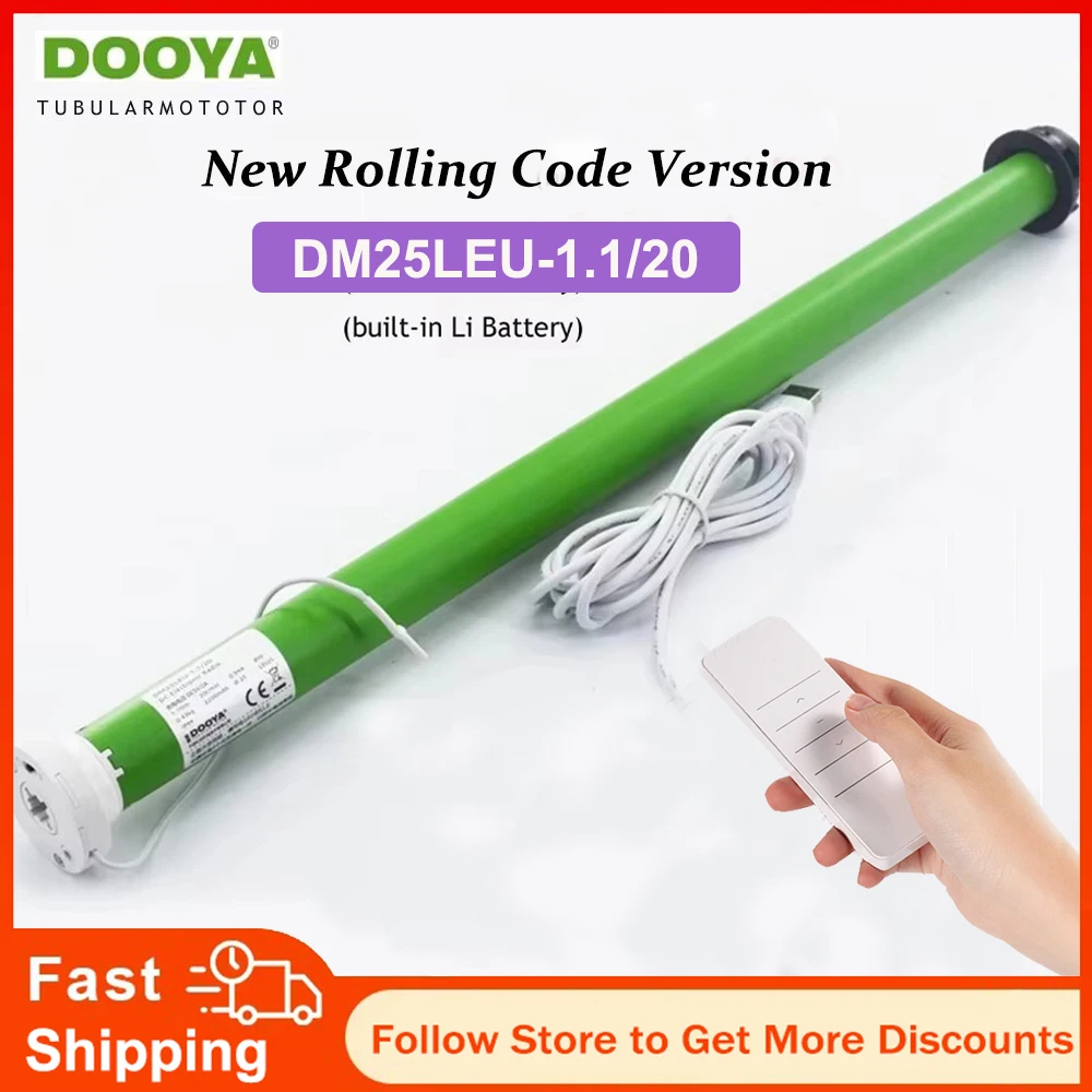 

New DOOYA DM25LEU Tubular Curtain Motor Rolling Code Built-in Li Battery USB Charge RF433 Remote Rolling Blinds for 38mm Tube