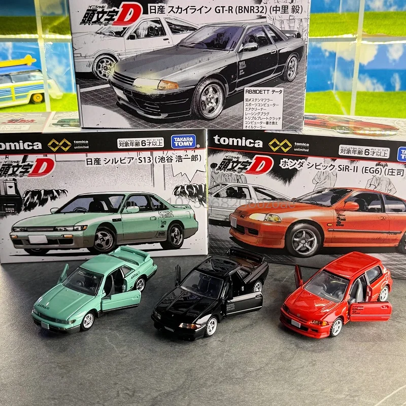 Takara Tomy Tomica Premium Unlimited Car 1/64 Scale Initial D Nissan Skyline GTR BNR32 Honda Civic EG6 Model Collection Gift Toy