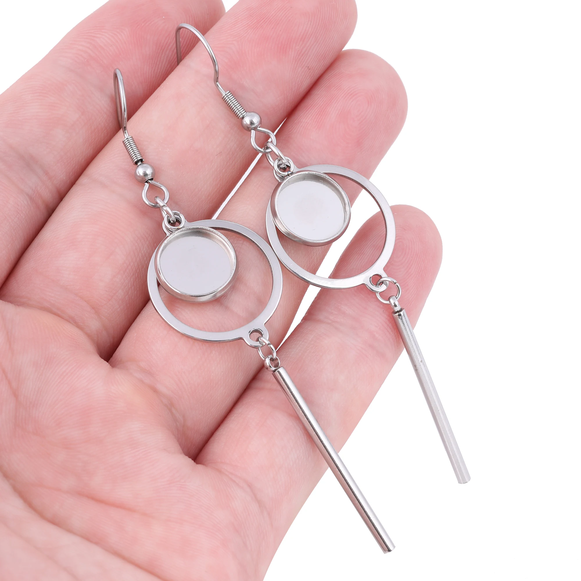 10 sztuk pióro urok koło kolczyki ustalenia ze stali nierdzewnej Fit 10mm okrągły Cabochon kolczyk ustawienie podstawy puste miejsca Diy akcesoria