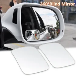 2pc Adjustable Car Blind Spot Glass Mirror 360 Degree Side Wide Angle Rear View Small Frameless Round Mirror Auto Safety Driving