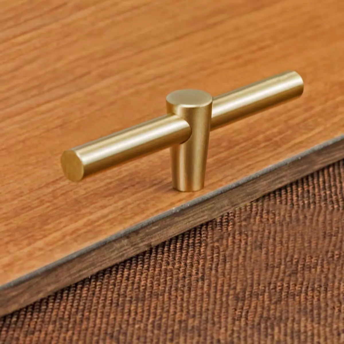 4 PCS Solid Brass Kitchen Cabinet Handles Brushed Brass T Bar Wardrobe Pulls Modern Cupboard Door Knobs Furniture Hardware