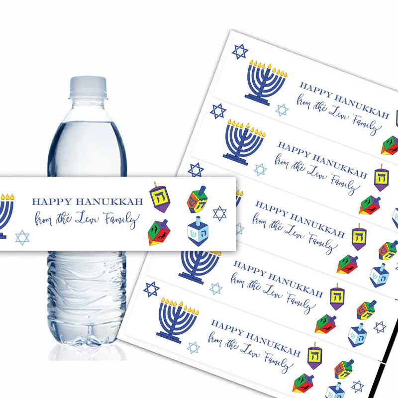 Happy Hanukkah Custom Water Bottle Label Sealed Stickers Party Decorations for Holidays Jewish Holidays