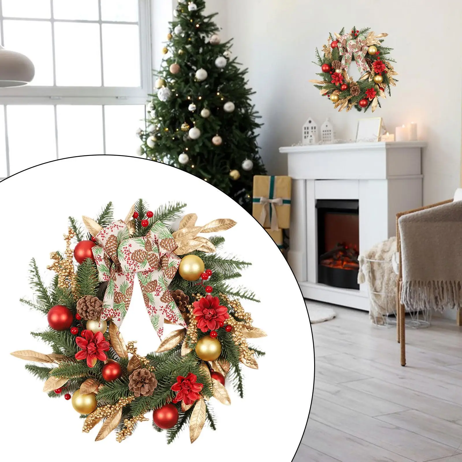 

Рождественский венок 45 см, идеальный подарок, аксессуары для вечеринок, Рождественская гирлянда для гостиной, рождественское окно, фермерский шкаф