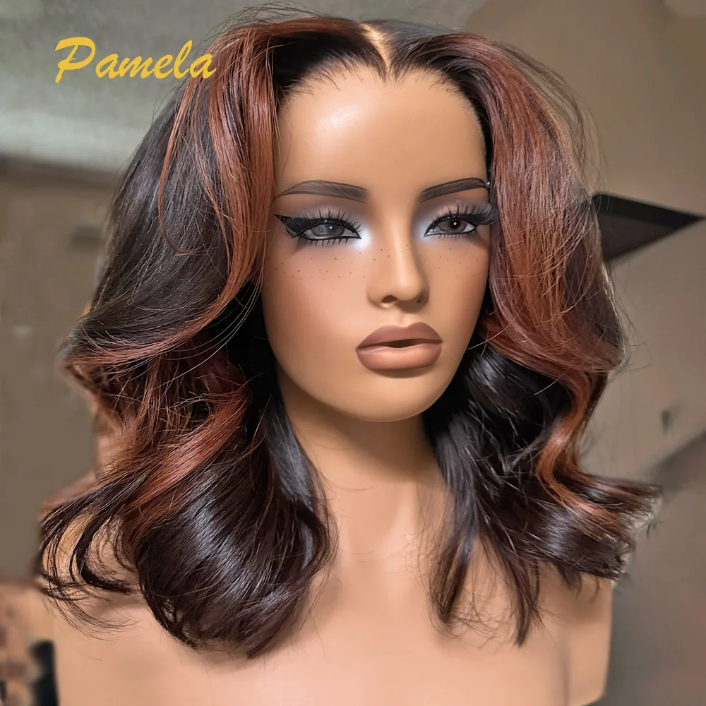 

Ombre 1B/4 Blonde Short Bob 4x4 Glueless Human Hair Wigs 13x4 Transparent Lace Frontal Wigs Brown Loose Deep Wave Bob For Women
