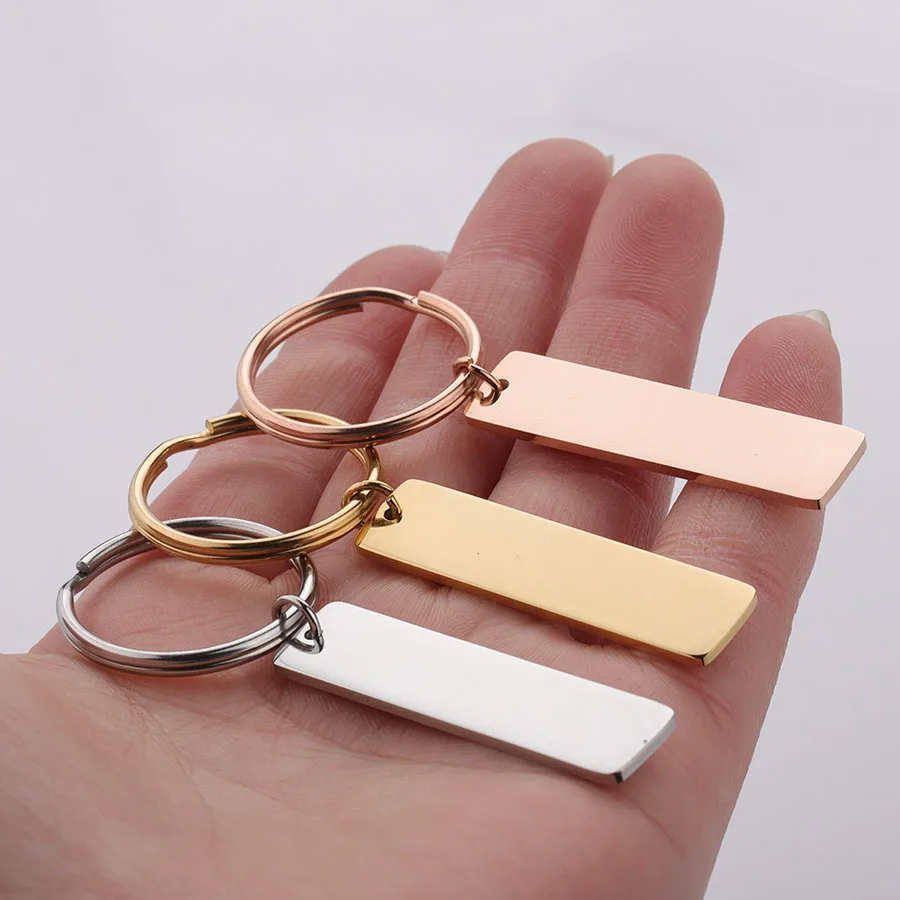 

LUFFY 10Pcs Blank bar keychain, bar keyring supplies, Gold stainless steel blanks, Ready Stamping bar keychain, Mirror Polished