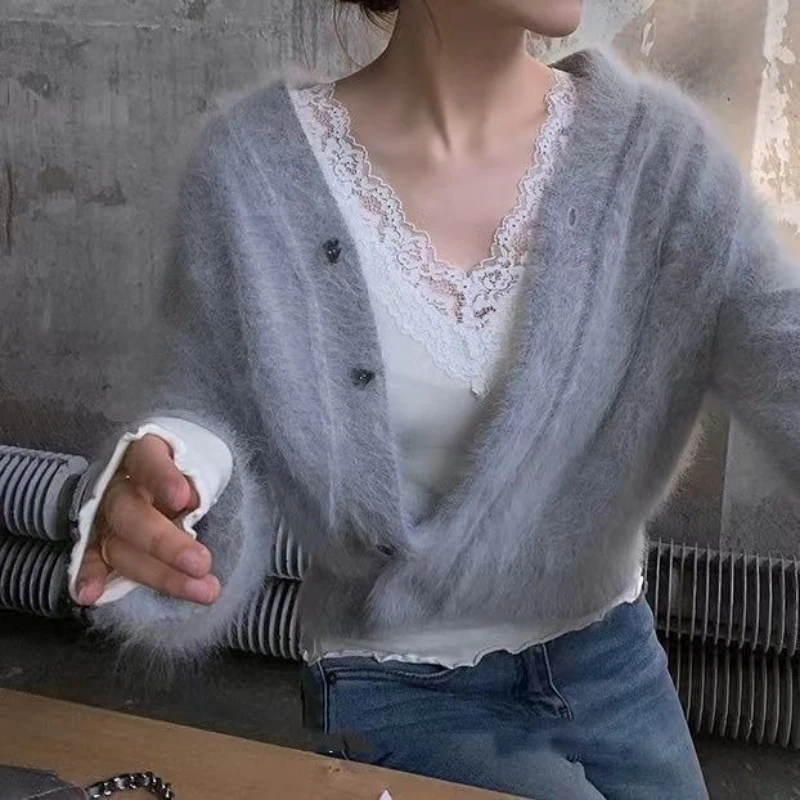 Elegant V Neck Lace Flower Top Female Knit All-match Simple Office Lady Slim T-shirt Minority Pure Desire Sexy Camisetas