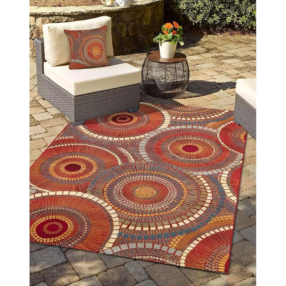 

Marina Indoor/Outdoor Power Loomed Easy Care Pillows, 18 X 18-Inch, Circles Saffron