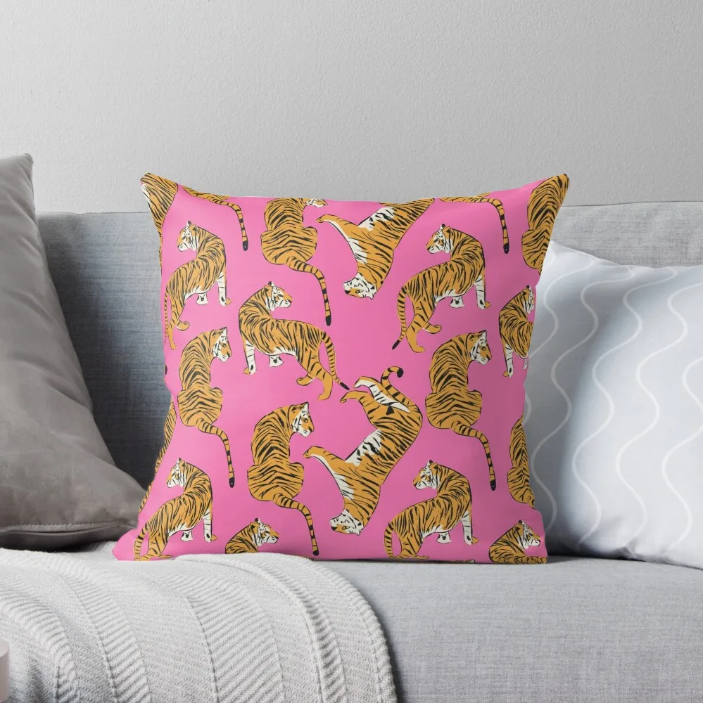 

Pink Tiger Repeating Print- Preppy Modern Contemporary Throw Pillow Pillow Case Sitting Cushion Cushions For Sofa