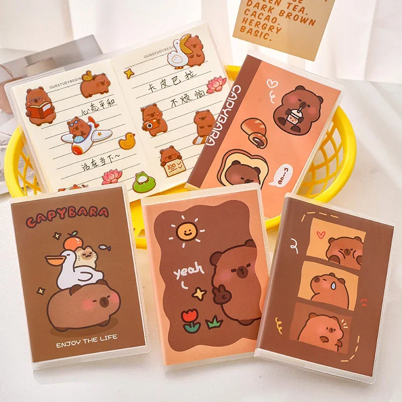 Cute Cartoon Capybara Rubber Sleeve Notebook Portable Student A7 Mini Pocket Notebook Notepad 64 Sheets Kawaii School Stationery