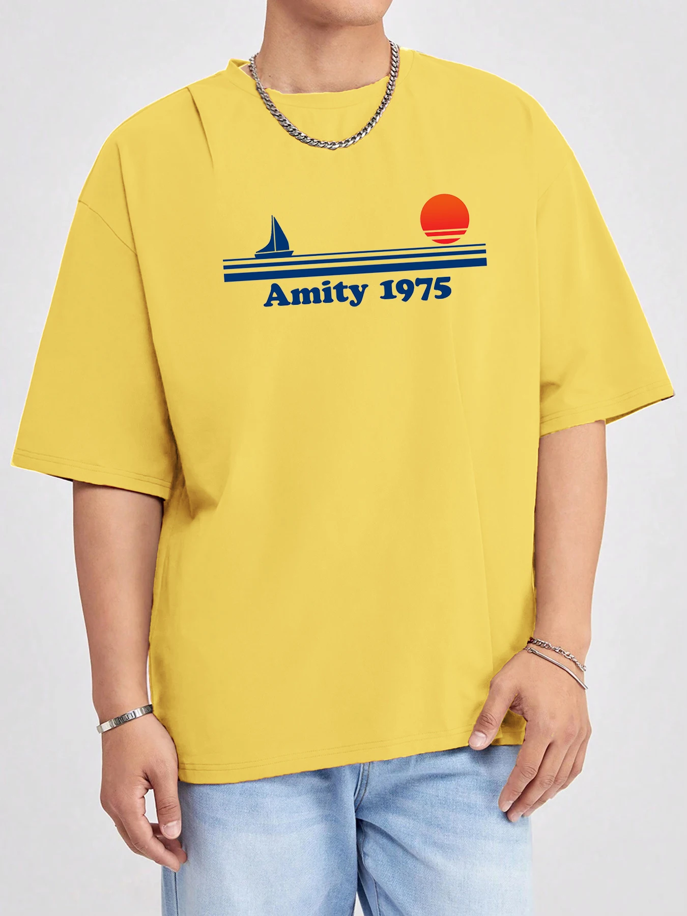 Amity 1975 فكي رسم بواسطة أراني صافيرا طباعة الرجال الشارع الشهير الصيف لينة قصيرة الأكمام تنفس الأساسية القطن الشارع تي شيرت