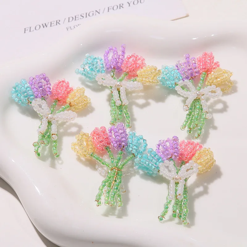 Clog Shoe Charms Mini Beaded Flower Bouquet Handmade Woven Pastel Crystal Clear 1 Piece Transparent Decor for Sandals