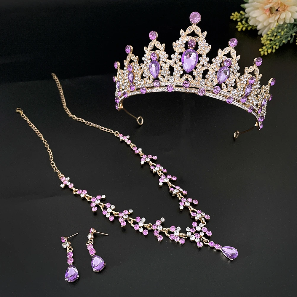 

Bride Crown Necklace Earring Set Rhinestones Tiara Zinc Alloy Jewelry Wedding Bridal Banquet Prom Photoshoot Elegant Design
