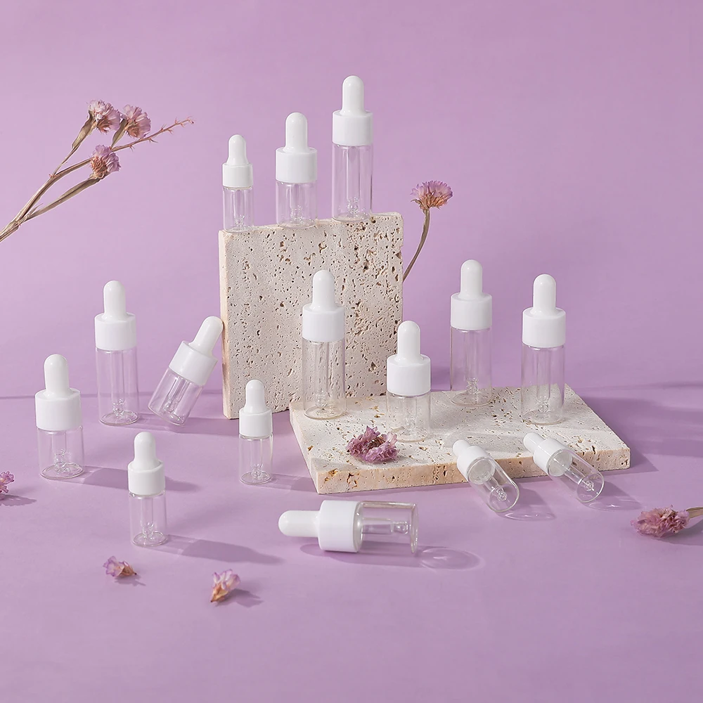 5 قطعة 3/5/10 مللي زجاجات قطارة عينة واضحة ، زجاج فارغ بغطاء أبيض ، زجاج صغير سائل عطر زيت أساسي للسفر #1