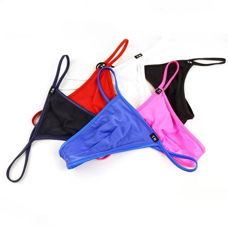 Men's Fashion Low Waist T-back Thong Ultra Thin Strap Design Male Underwear Elastic Ice Silk U Pouch Sexy Briefs Male Underpants