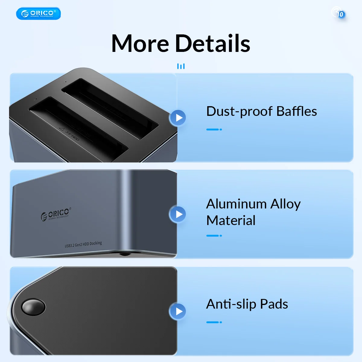 ORICO Aluminum Dual-bay Hard Drive Station Type-C 10Gbps with Offline Clone 2.5/3.5\