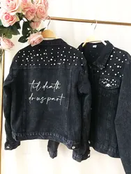 PERSONALIZED Black Denim Statement Coats Bridal Jacket Customized Wedding Jean Jacket Bridal Denim With  Pearl Women's MRS Coats