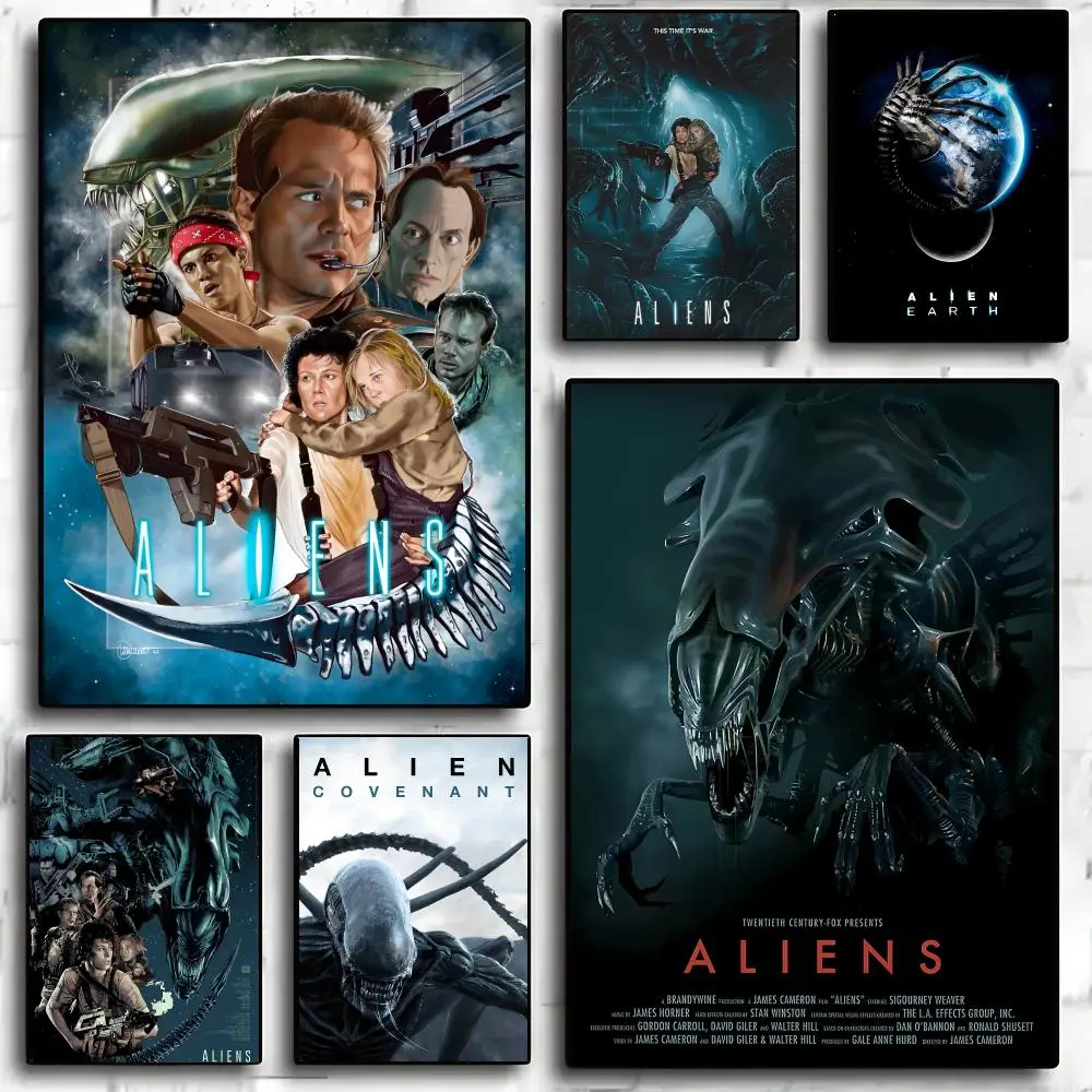 Classic Sci-Fi Alien Movie Painting Calligraphy Anti Wrinkle Canvas Poster Wall Art Home Decor for Living Room