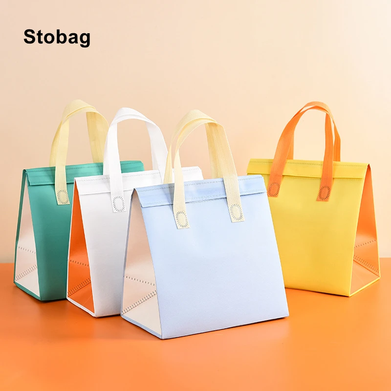 StoBag 10pcs Non-woven Box Bag Lunch Food Drink Packaging Tote Portable Storage Delivery Cooler Carrier Pouches Logo Custom