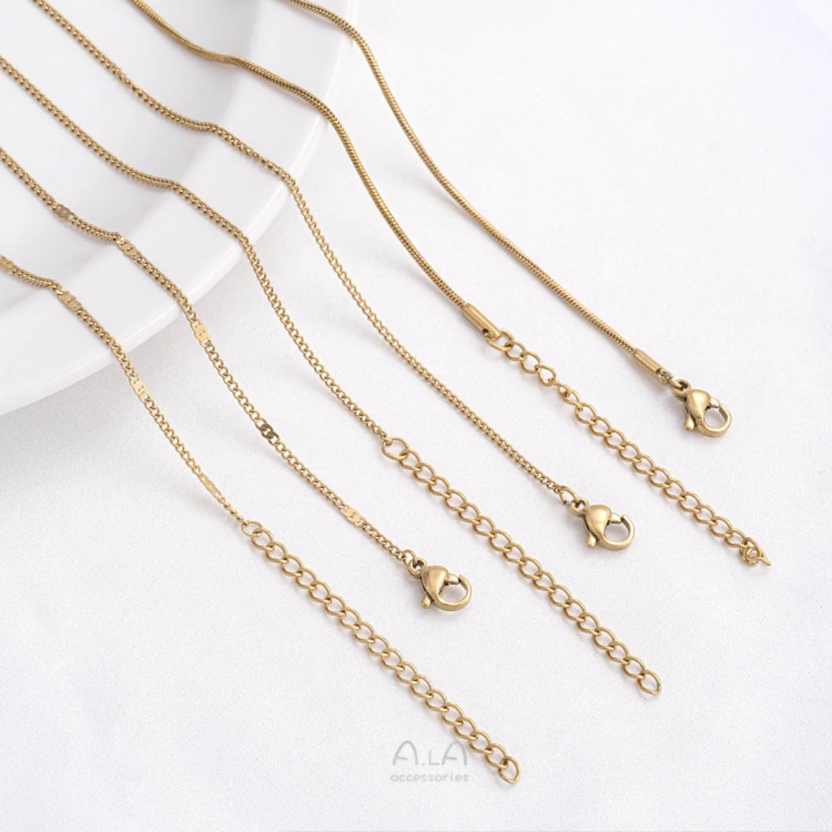 Stainless Steel Gold Plated Cross Side Snake Spacer Bead Plain Chain DIY Clavicle Necklace Jewelry Findings