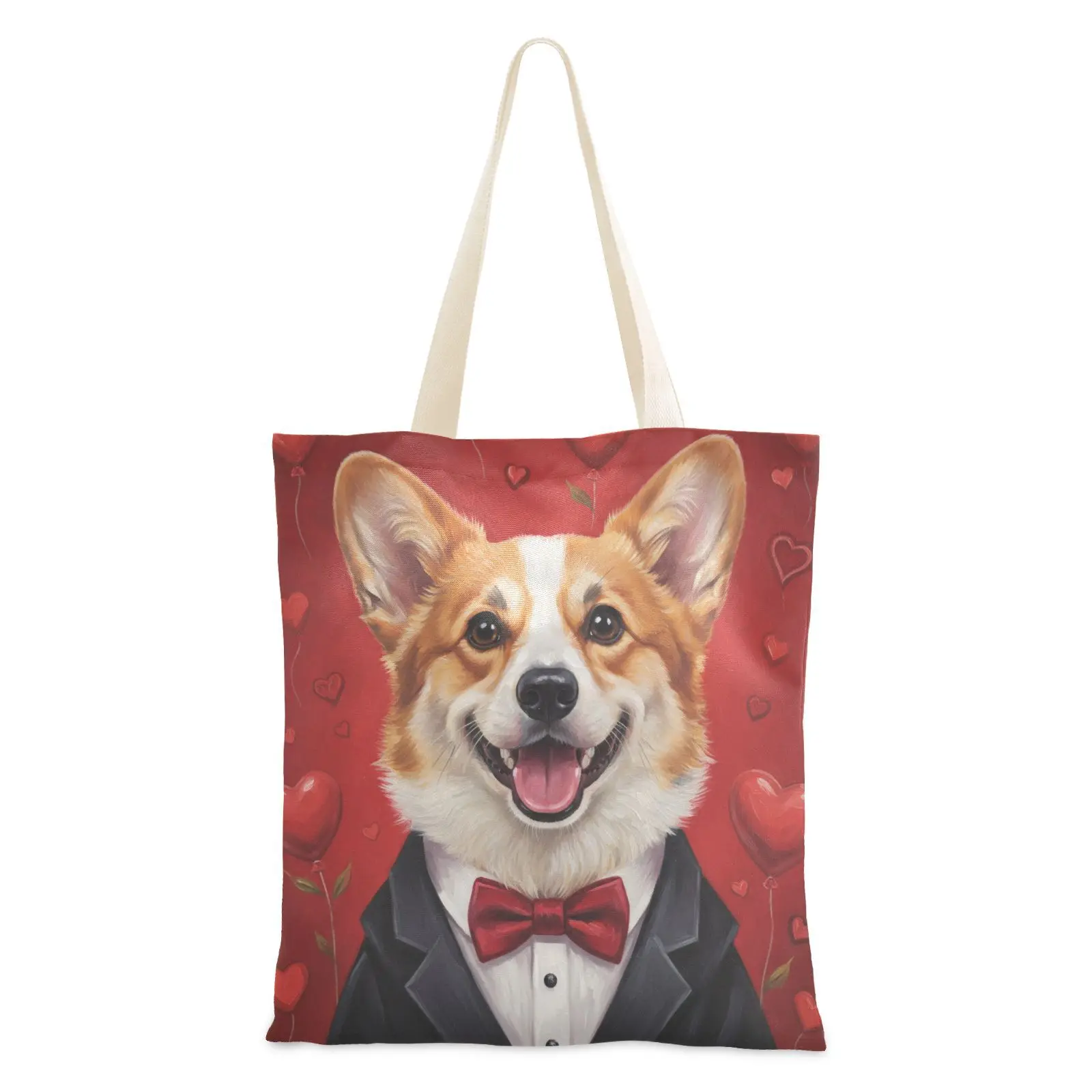 1pc Suit Corgi Tote Bag, Reusable Shopping Bag, Suitable for Daily Use, School, Travel, A Heartwarming Gift for Corgi Dog Owners