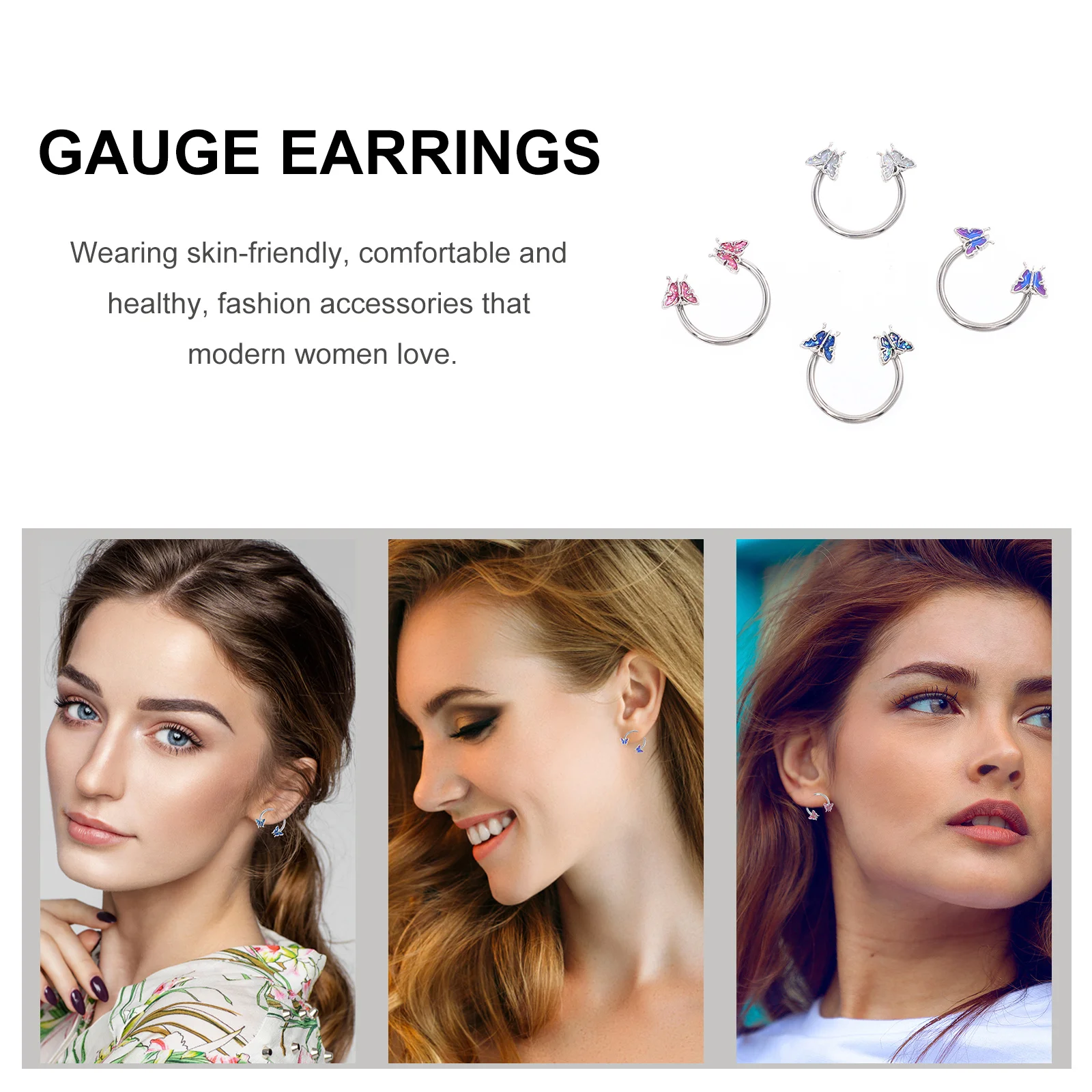 

4Pcs Stainless Steel Gauge Horseshoe Earrings Stylish Ear Jewelry Septum Ring Ear Bone Piercing Earrings Women Photography Props