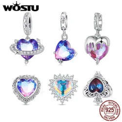 WOSTU-Colgante de Plata de Ley 925 para mujer, dije con forma de corazón, Color clásico, Original, DIY, pulsera, collar, joyería de la suerte