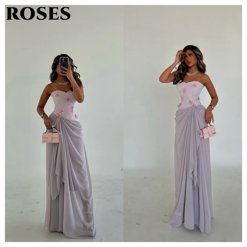 ROSES Light Purple Prom Dress Sweetheart Chiffon Party Dress with Floral Appliques and Ruched Detail Evening Dress Customized image 6