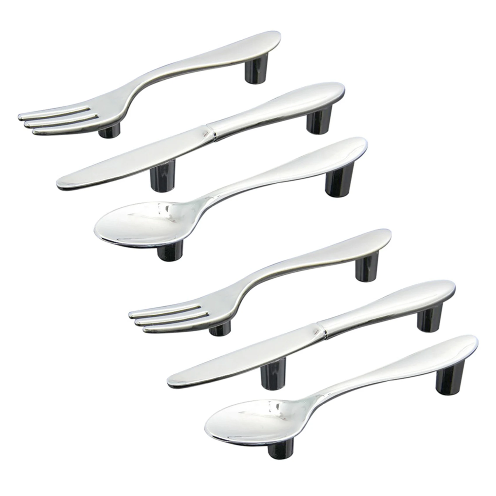ABRU-6 Pcs Silver Kitchen Cabinet Drawer Pull Handles Knobs (Knife Fork Spoon)