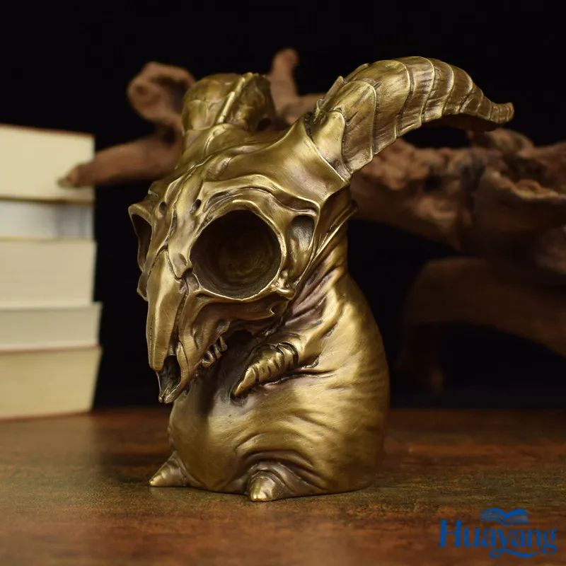 

Generic Brass Creative Goat Skull Monster Figurine Handheld Desktop Ornament Living Room Study Office Decor Gift For Collectors