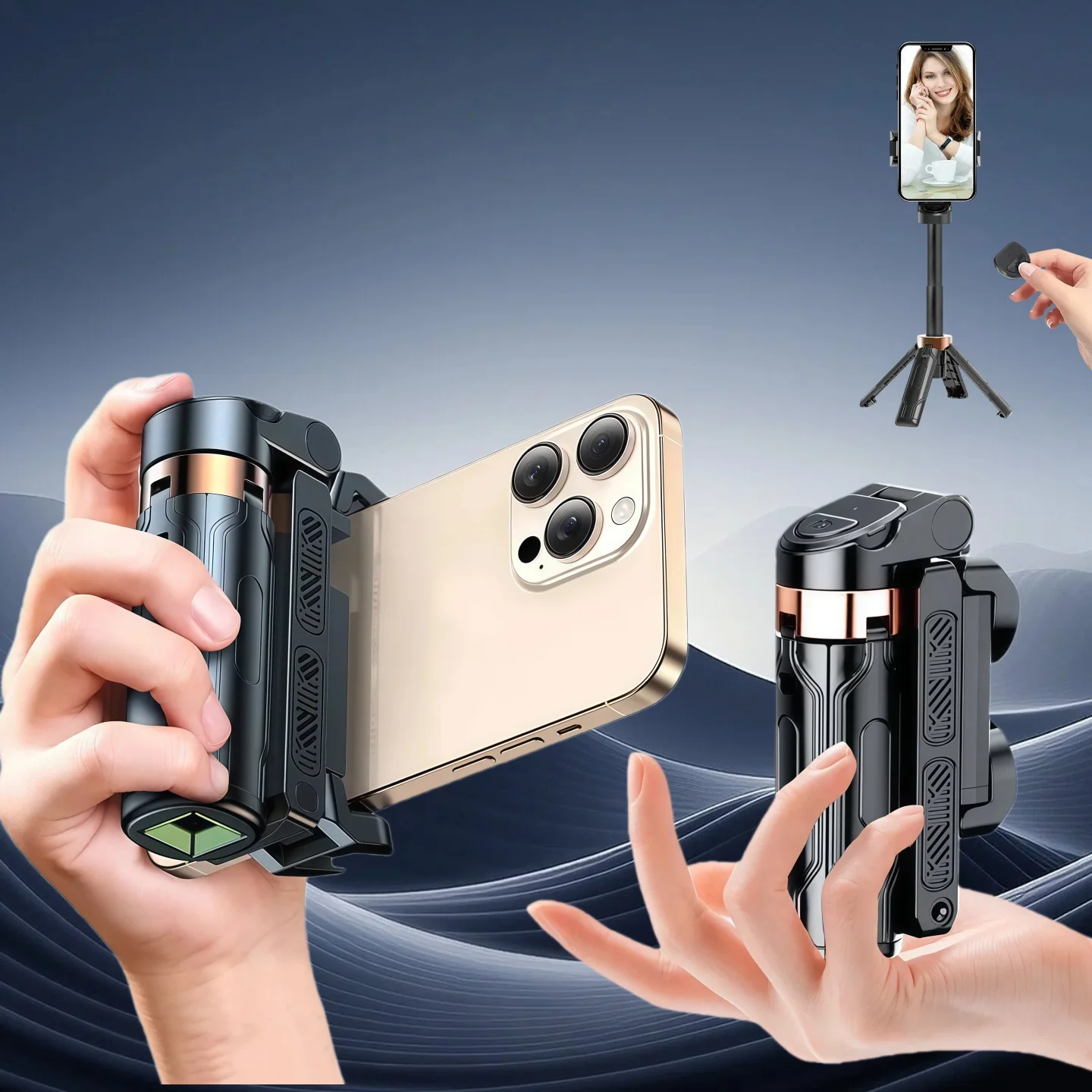 Universal Mini Selfie Stick Portable Phone Holder Shooting Aid Versatile Integrated Design Bluetooth Remote For Live Broadcas - view 3