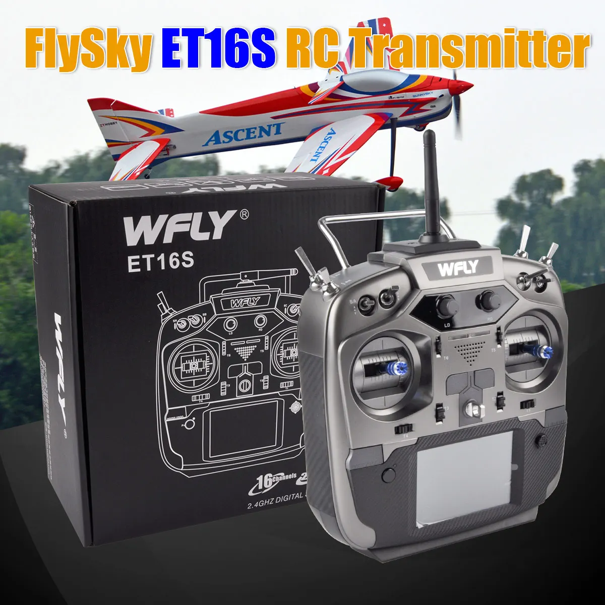 

Flysky ET16S 2.4GHz RC Transmitter CNC Metal Hall Sensor Gimbal 15W Fast Charging