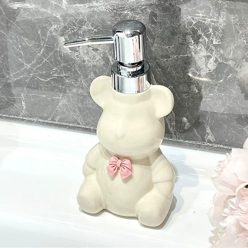 Creative Cute Bear Shampoo Dispenser, Bowknot Ceramic Lotion Bottle, Home Kitchen, Bathroom Accessories, Separate Bottles