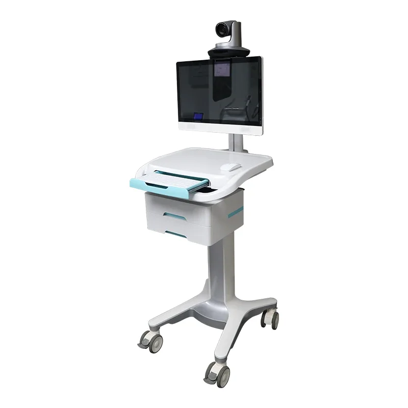 Hospital  Record Medicine Mobile Adjustable Rolling Laptop Computer Carts Ward Treatment Trolley