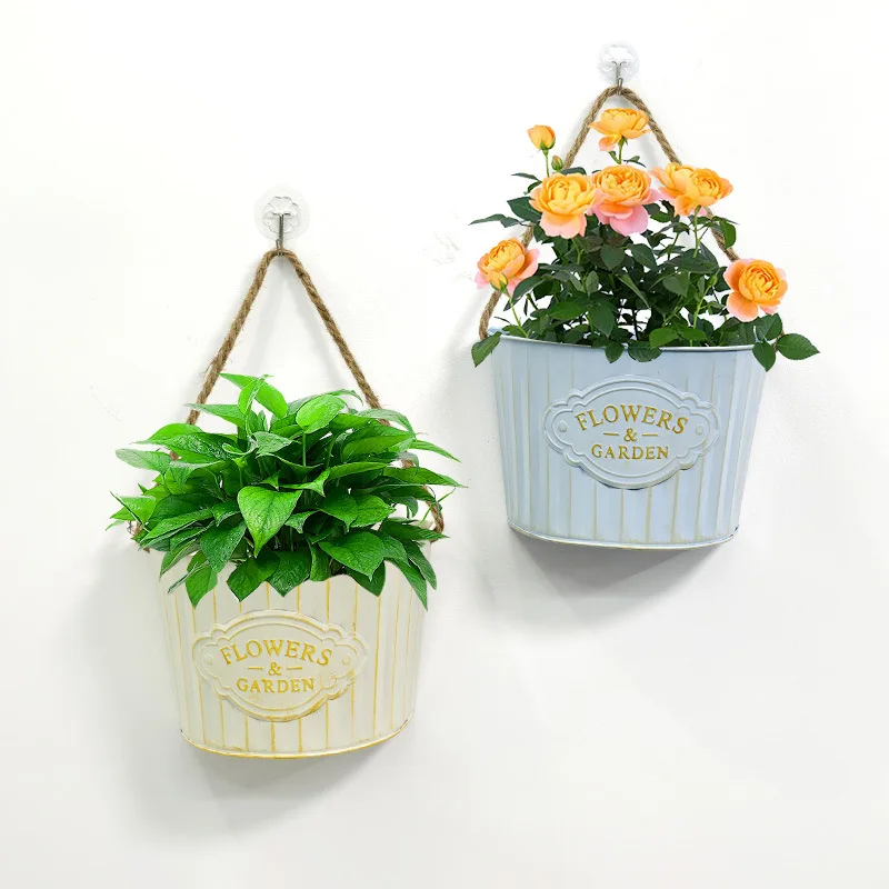 Vintage Metal Flower Pot Container Semi-circular Hanging Flower Basket Wall Decoration Garden Courtyard Balcony Plant Pot