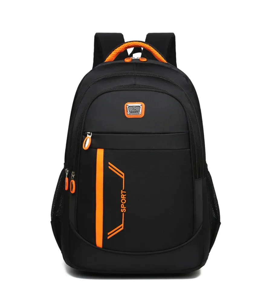 Black And Orange Laptop Backpack 15.6 Inch Notebook Bag Oxford Cloth Water Resistant School Rucksack For Students